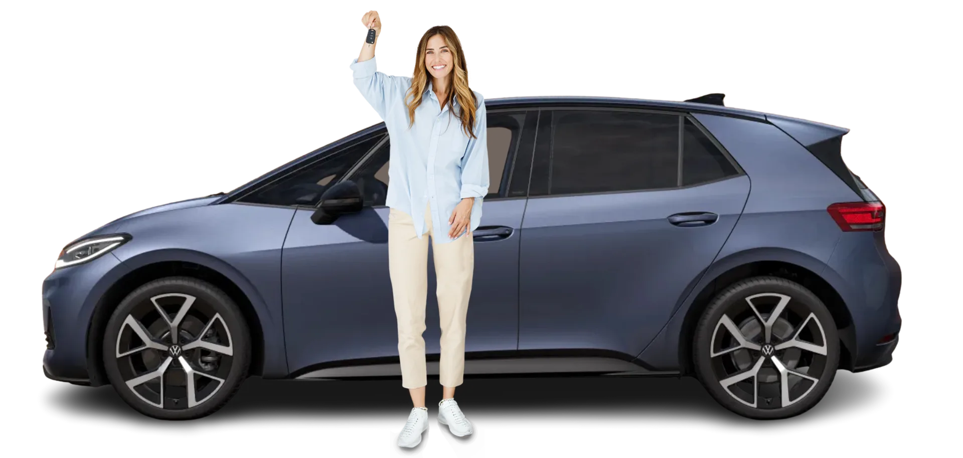 Glückliche Kundin mit ihrem Job-E-Auto